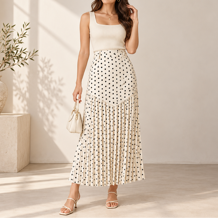 Wearbella – Polka Dot Pleated A-Line Midi Skirt