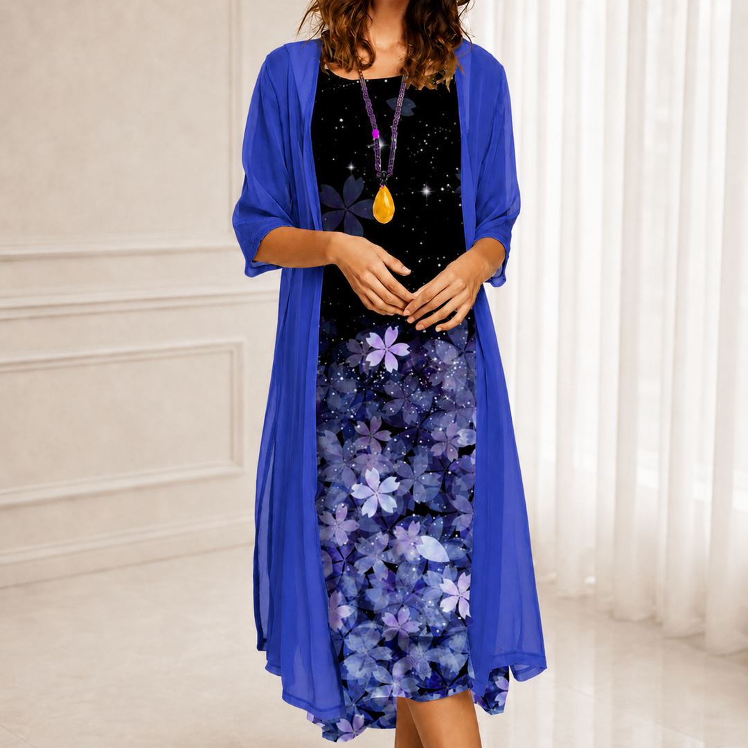 Onedress – Ombré Chiffon Duster And Floral Dress Set