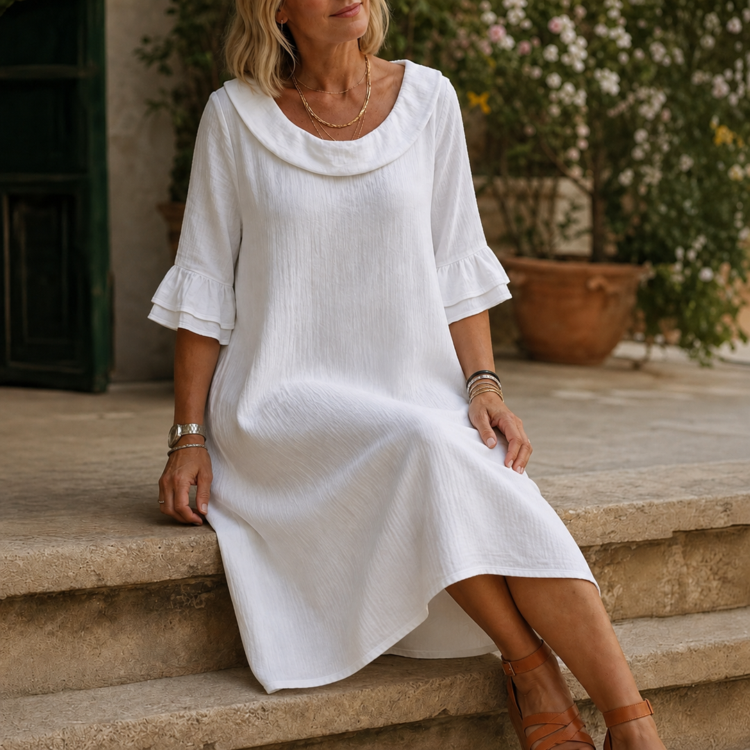Solvane – A-Line Round Neck Midi Dress