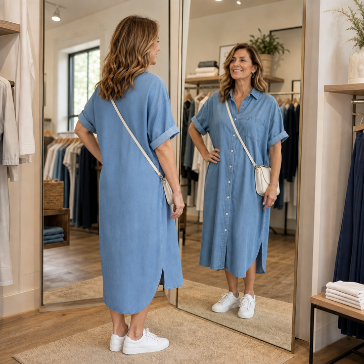Wearbella – Loose-Fit Buttoned Denim Shirt Dress
