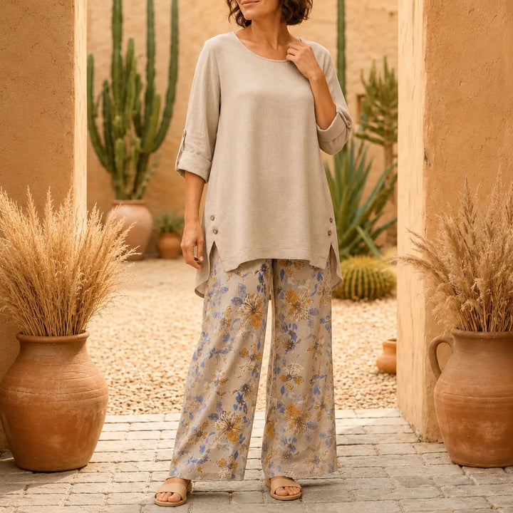 Solvea – Women's Draped High-Low Tunic & Wide-Leg Pants Set