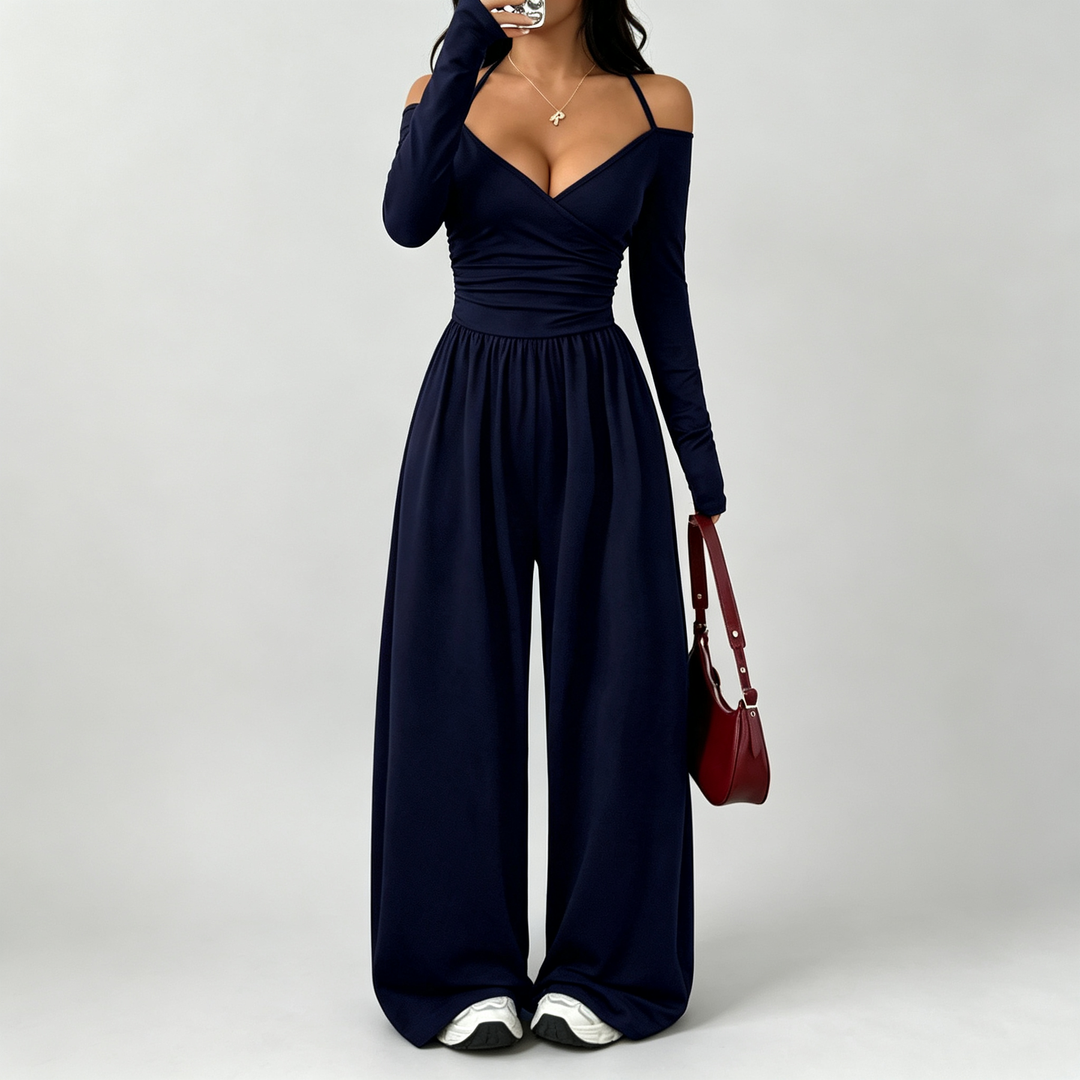 Elara – Off-Shoulder Wrap Wide-Leg Jumpsuit