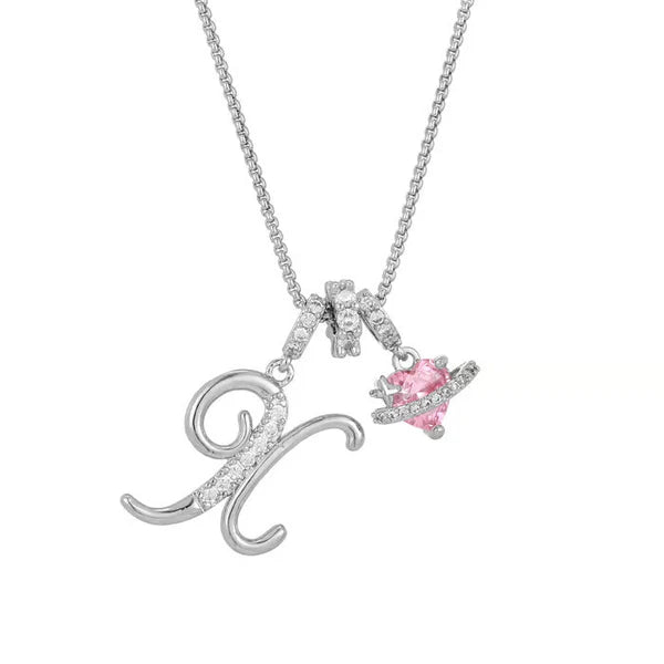 LUMARA – 3-Layer Initial Necklace with Pink Heart Zircon
