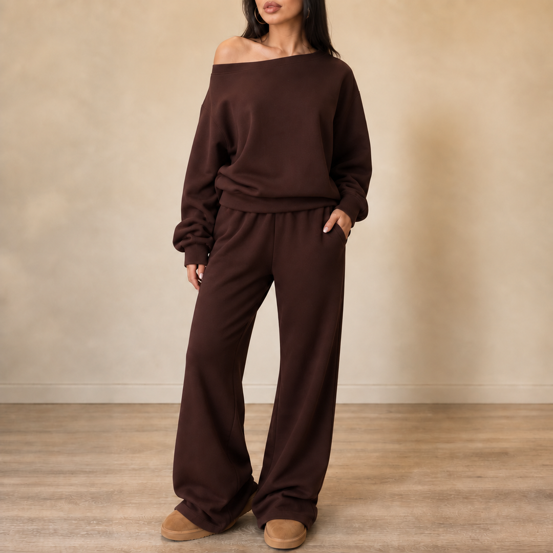 Line & Leisure – Contrast-Piped Wide-Leg Lounge Set