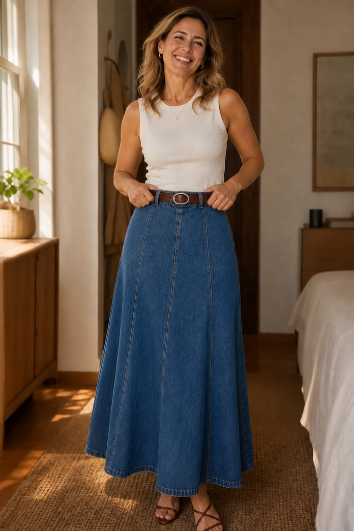Wearbella – High-Waist A-Line Denim Maxi Skirt