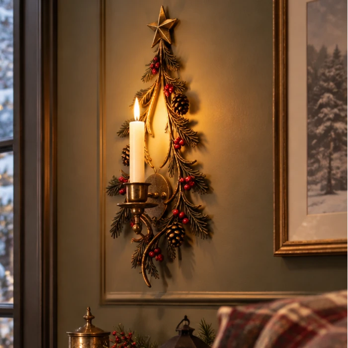 Everpine – Evergreen Berry Tree Wall Candle Holder