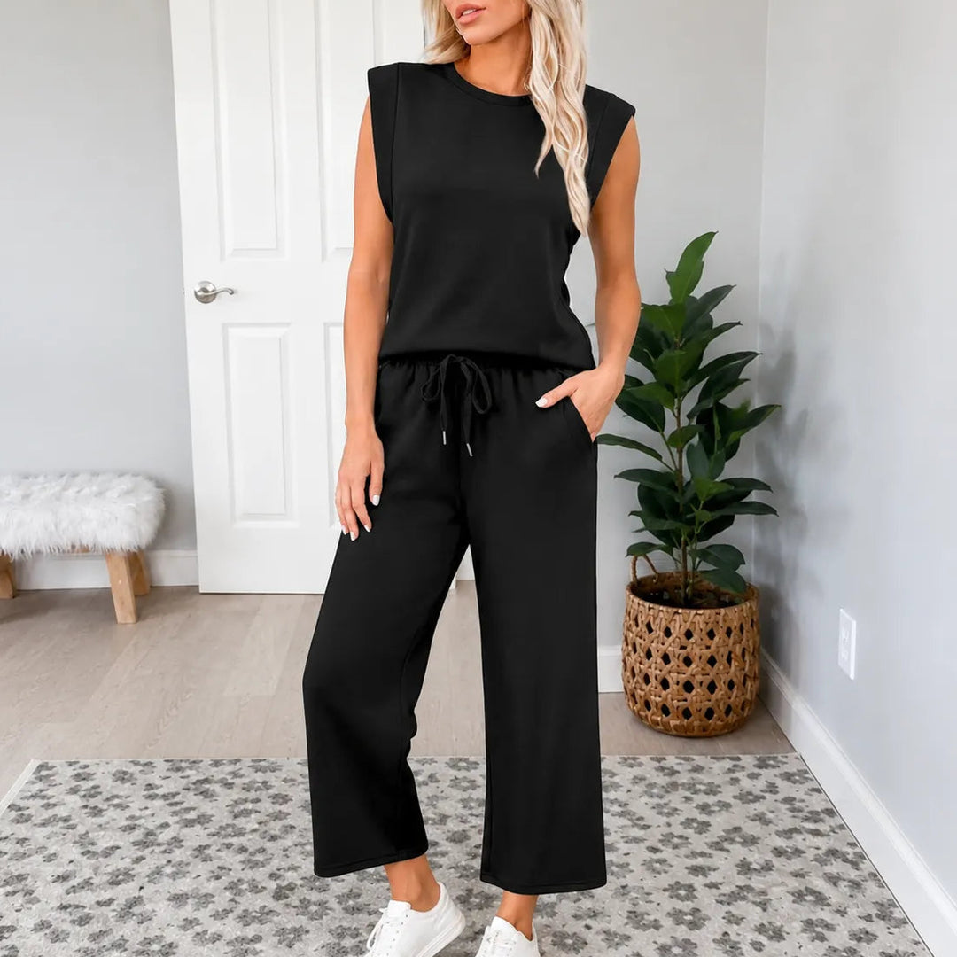 Lounella – Sleeveless Top & Wide-Leg Drawstring Pants 2-Piece Lounge Set