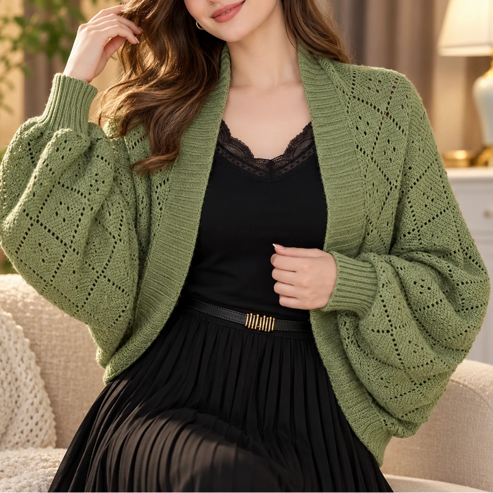 Gridelle – Grid-Knit Batwing Scarf Cardigan