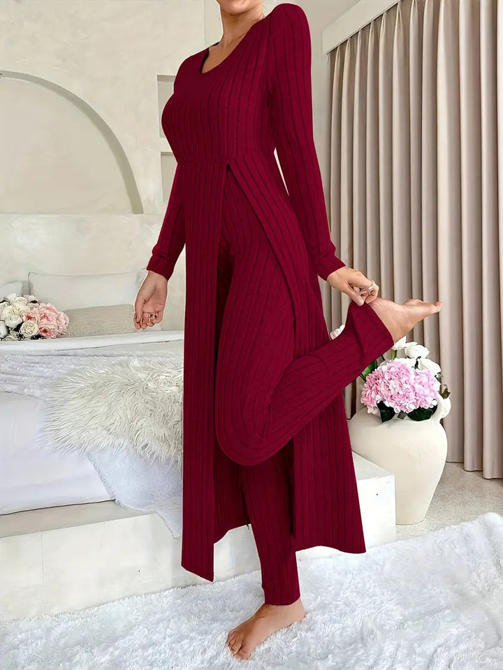 Wearbella – Ribbed Longline Top And Slim Pants Set