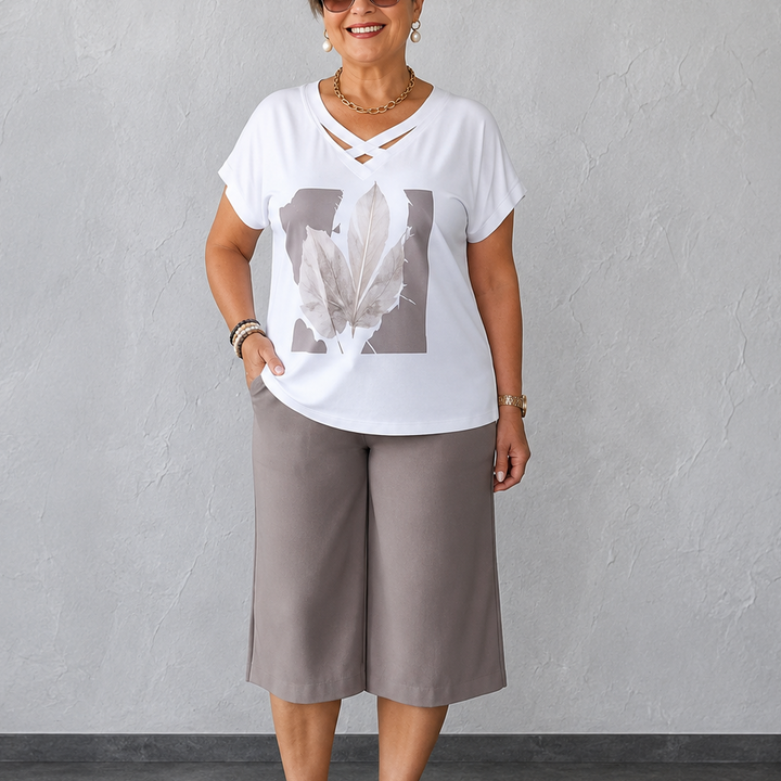 Wearbella – V-Neck Top And Wide-Leg Culotte Set