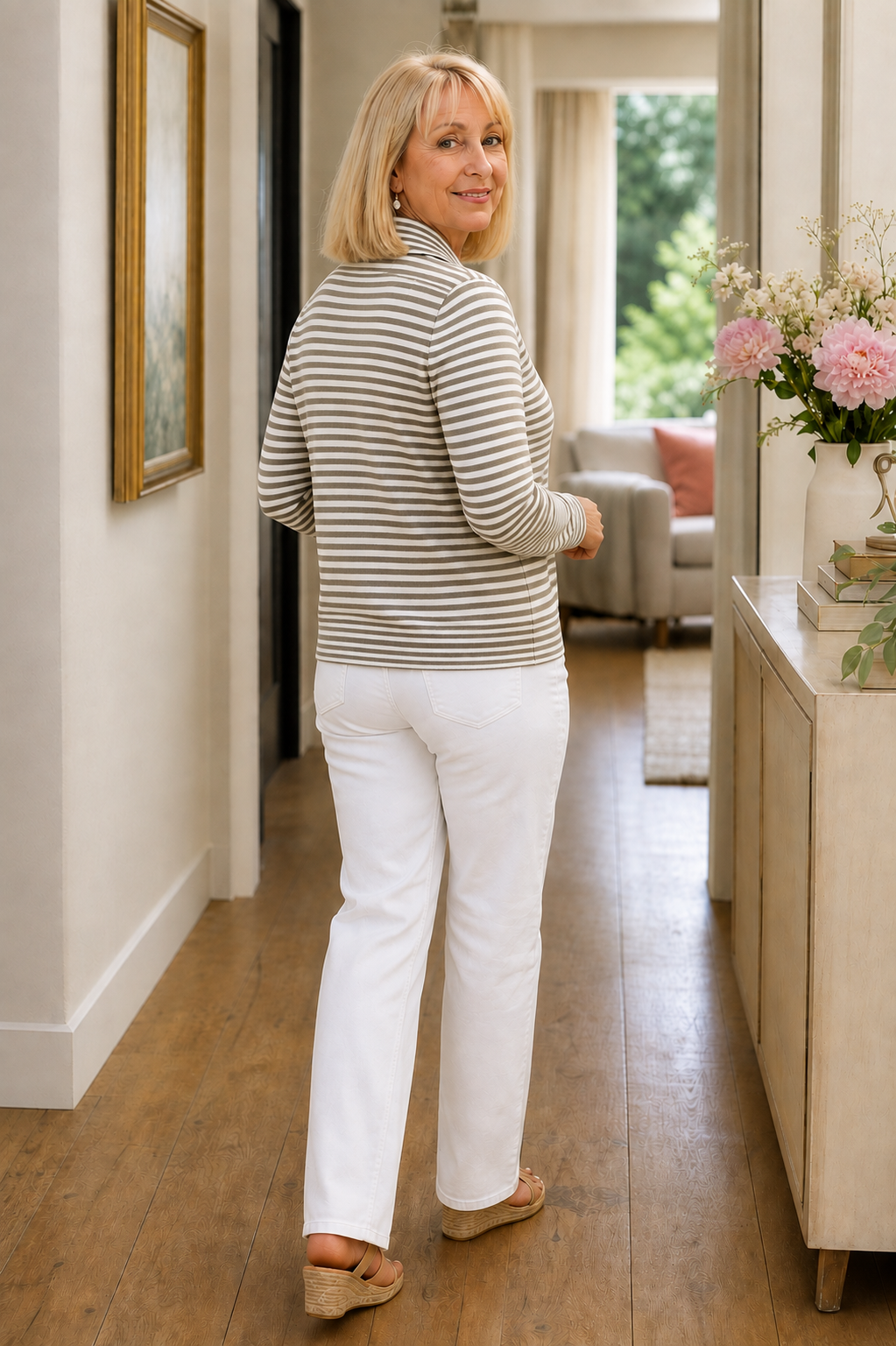 Wearbella – Striped Open-Front Knit Cardigan