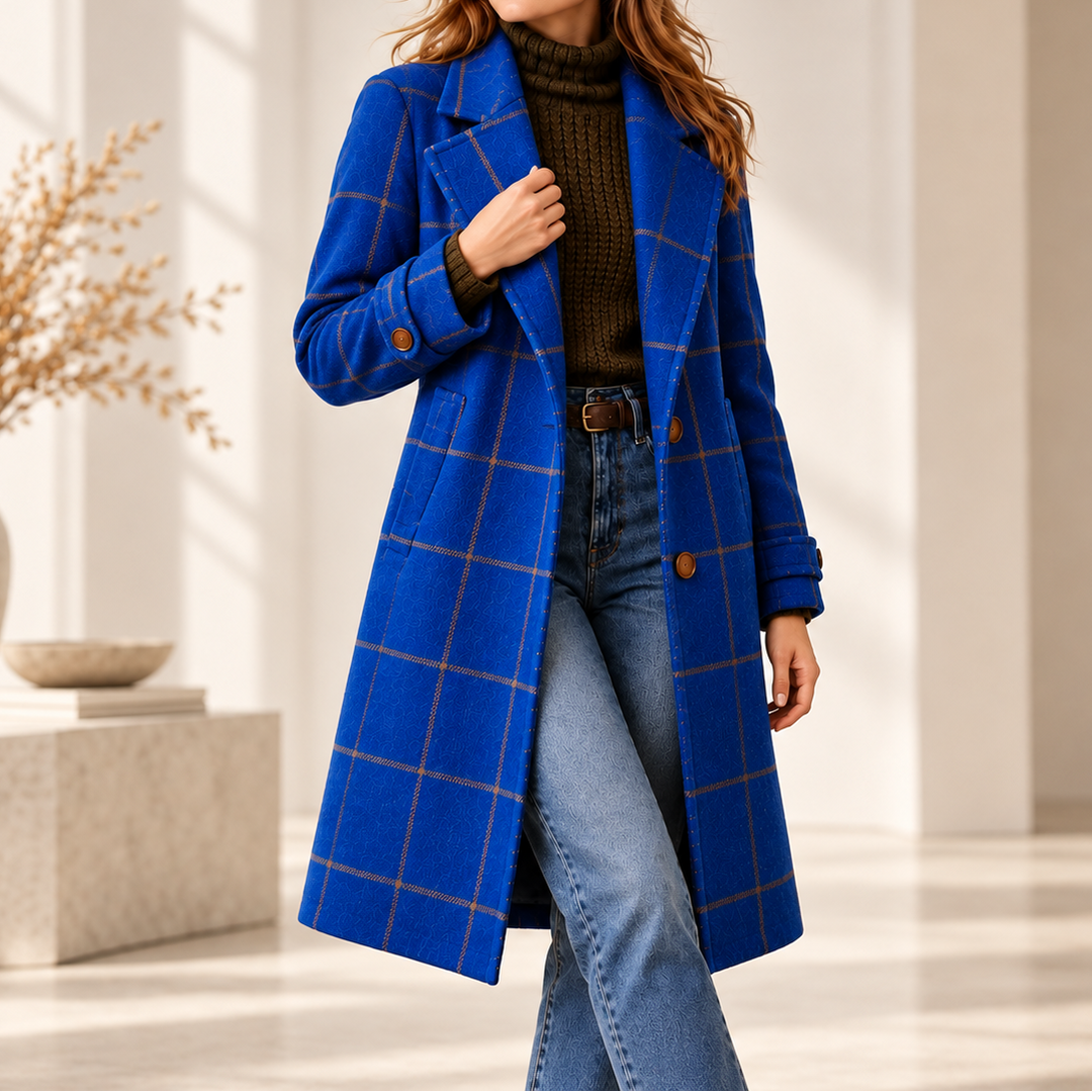 Checkwell – Royal Blue Checkered Two-Button Coat