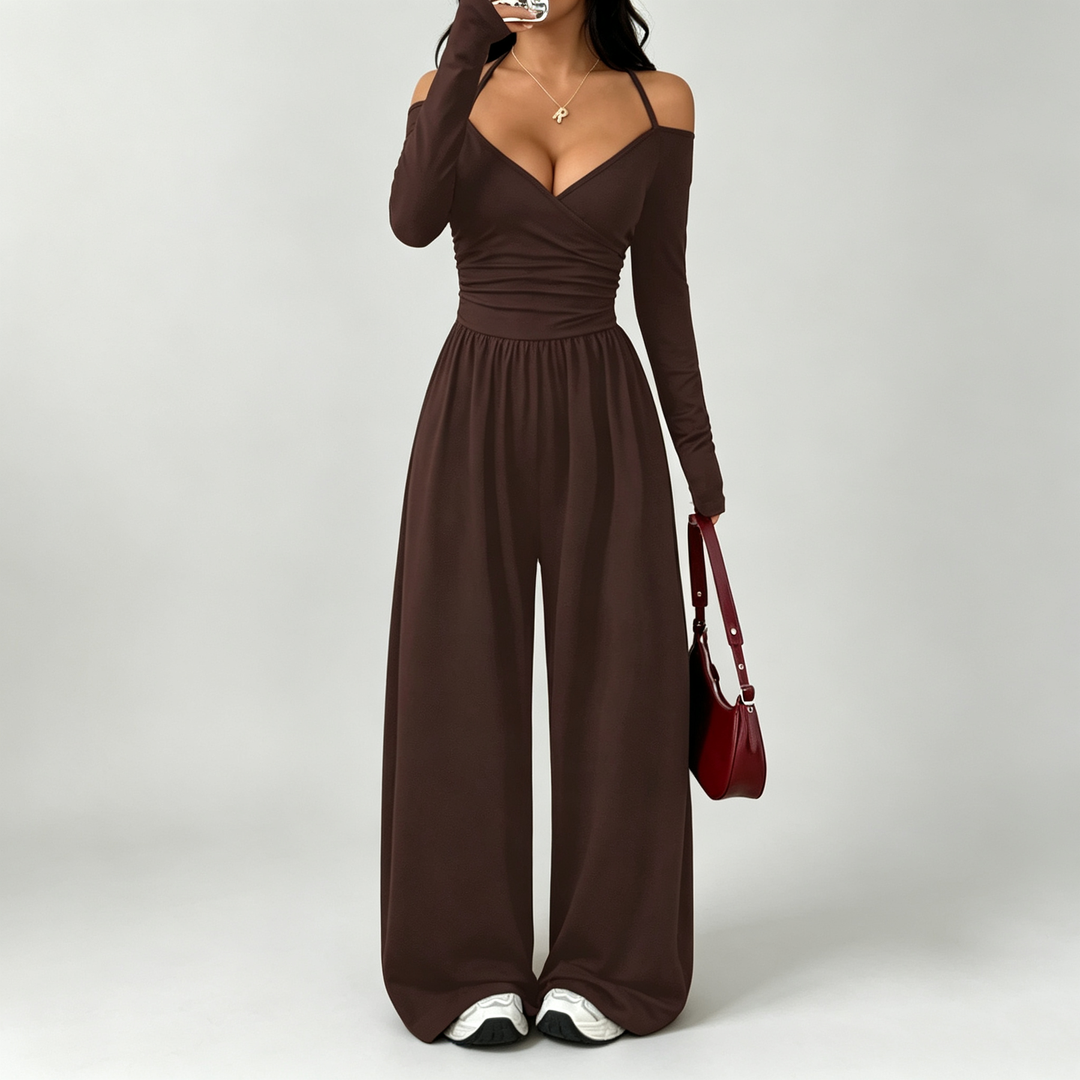 Elara – Off-Shoulder Wrap Wide-Leg Jumpsuit