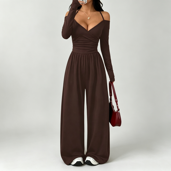 Elara – Off-Shoulder Wrap Wide-Leg Jumpsuit