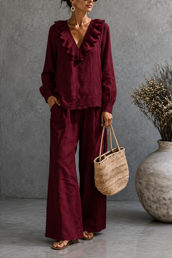 Wearbella – Wide-Leg V-Neck Two-Piece Set