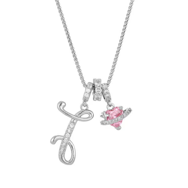 LUMARA – 3-Layer Initial Necklace with Pink Heart Zircon