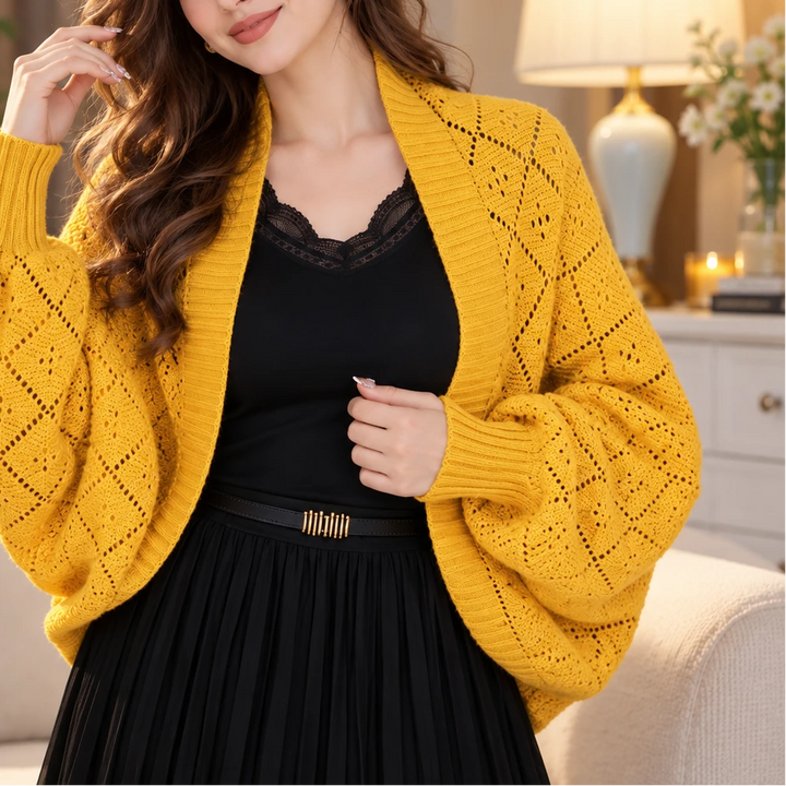 Gridelle – Grid-Knit Batwing Scarf Cardigan