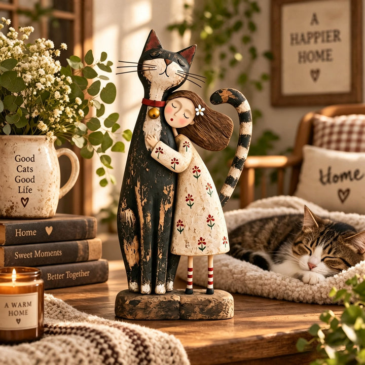 Wearbella – Distressed Resin Girl Hugging Pet Figurine