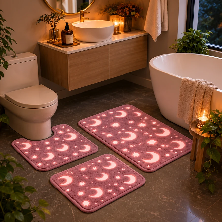 Lunaglow – Glow-In-The-Dark Moon And Star Bath Mat Set