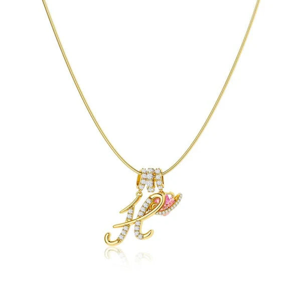 LUMARA – 3-Layer Initial Necklace with Pink Heart Zircon