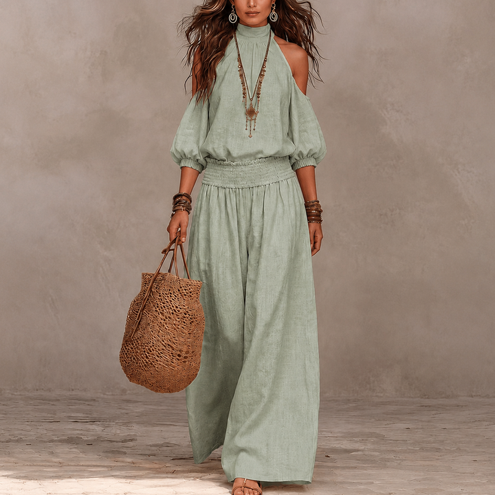 Driftbloom – Cold Shoulder Wide Leg Pants Set