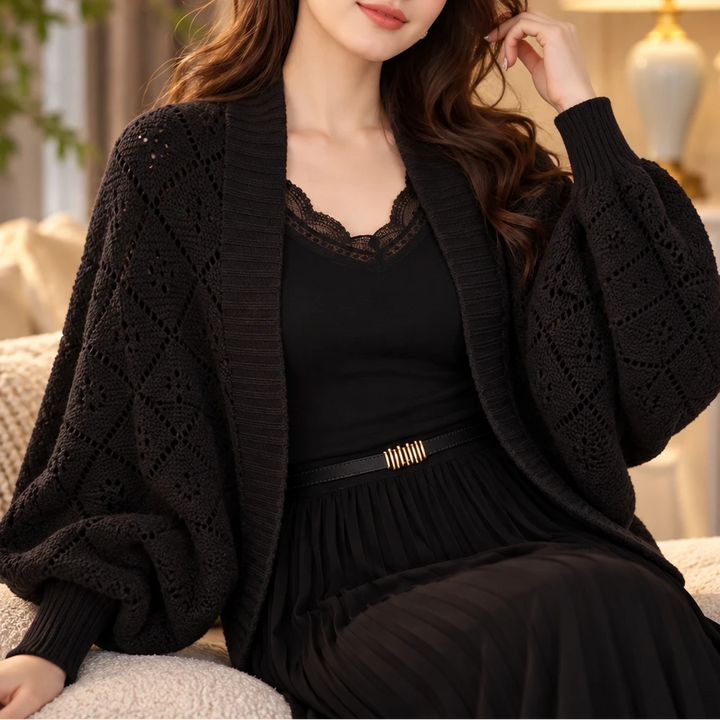 Gridelle – Grid-Knit Batwing Scarf Cardigan