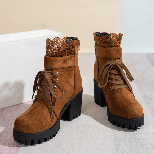 Velore™ – Lace-Trimmed Suede Ankle Boots