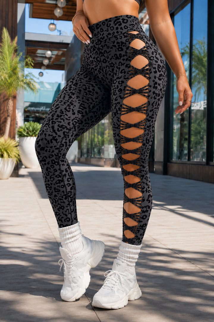 Wearlow – Leopard Print Lace-Up Cutout Leggings