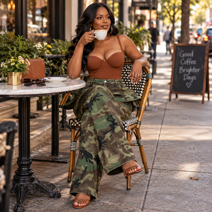 Camo Muse – Retro Camouflage Wide-Leg Jeans
