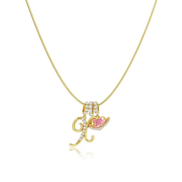 LUMARA – 3-Layer Initial Necklace with Pink Heart Zircon