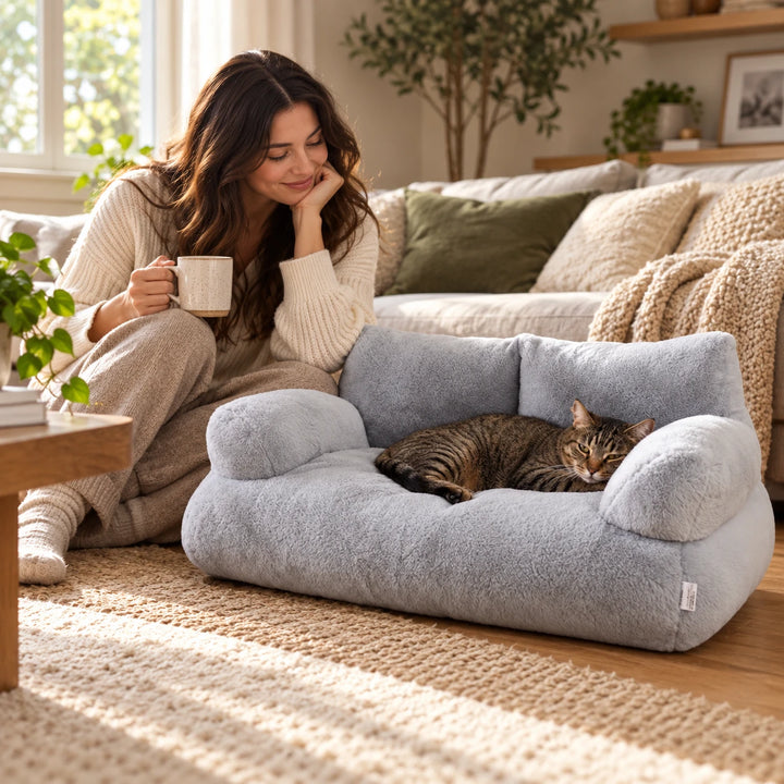 HearthPaw – Plush Sofa-Shaped Cat Bed