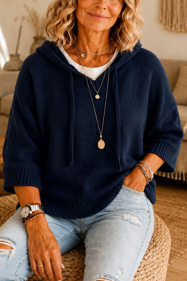 Loungel – Distressed Open-Knit Drawstring Hoodie
