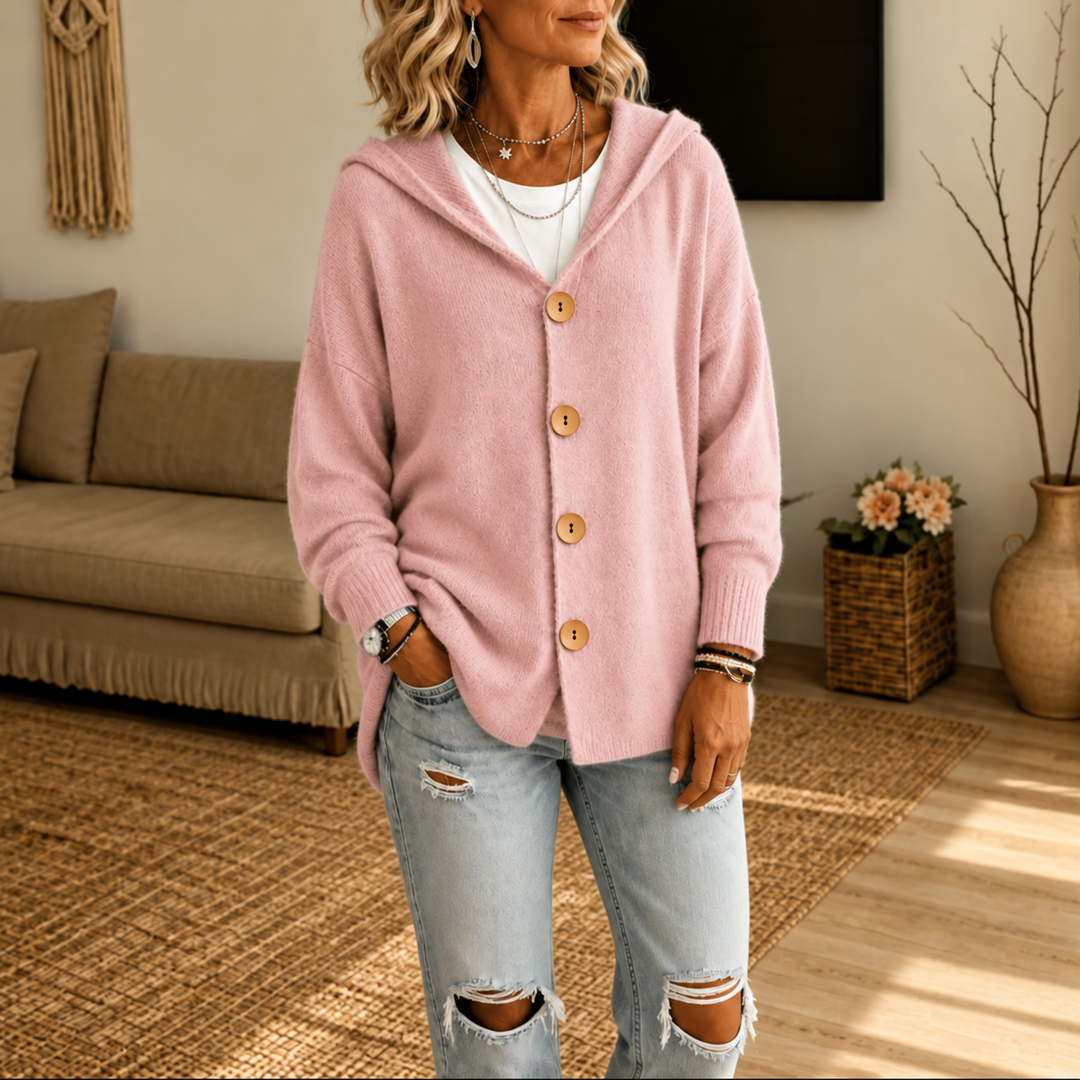 Wearbella – Hooded Waffle-Knit Button-Front Cardigan