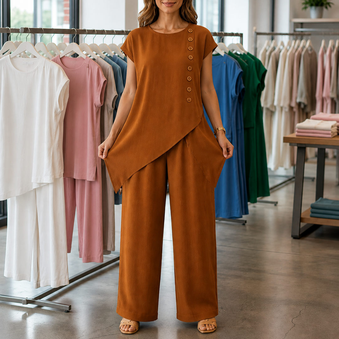Wearbella – Asymmetric Hem Roomy-Fit Top And Pants Set