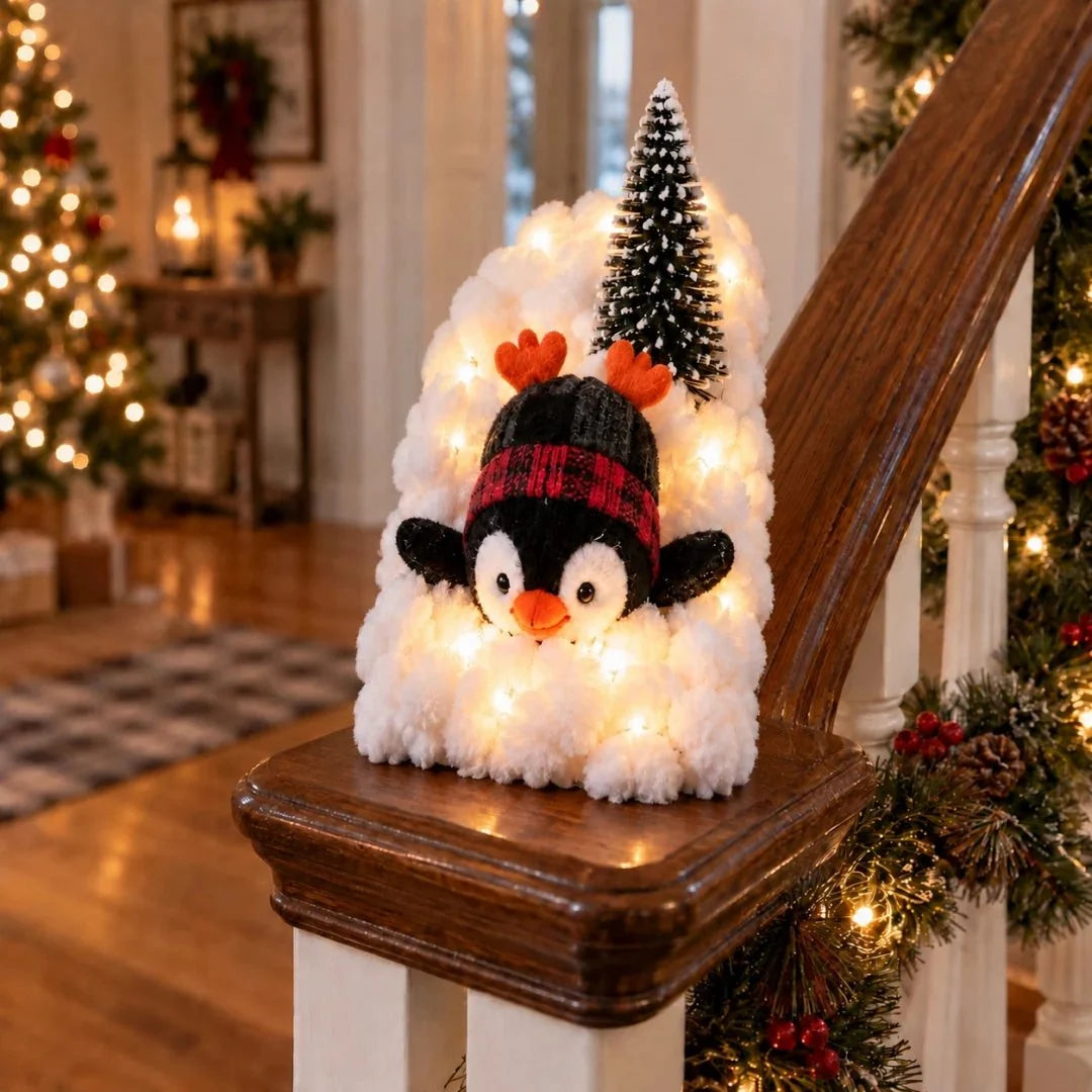Snowy Stairway – Penguin Faux Snow Staircase Garland