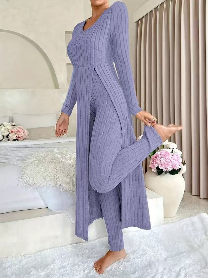 Wearbella – Ribbed Longline Top And Slim Pants Set