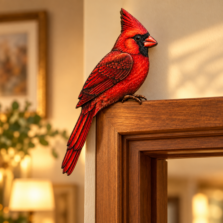 Perch & Feather – Cardinal Branch Metal Bird Décor