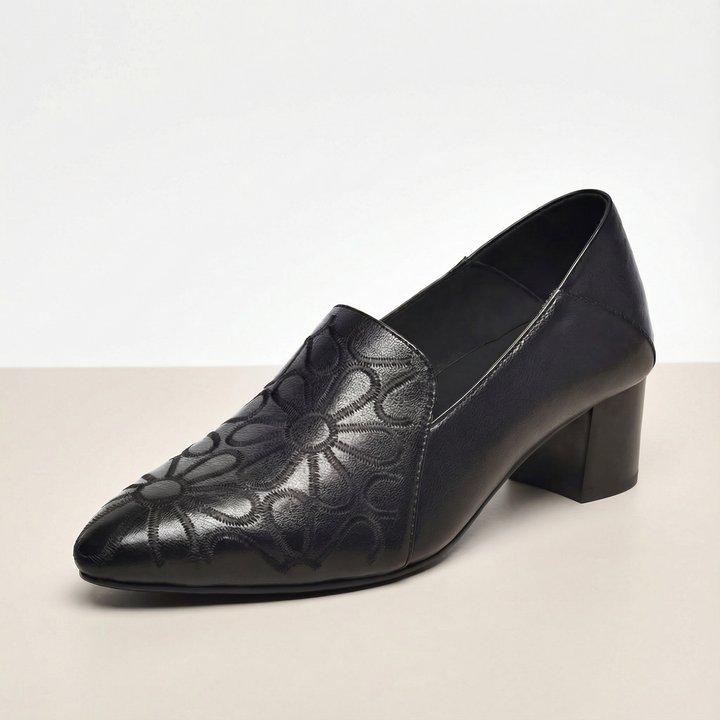 Floressa - Women's embroidered leather pumps with cushioned heel