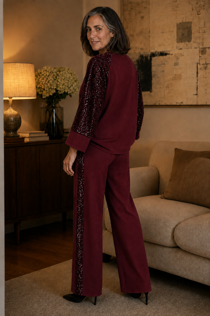 Sneakglow – Sequined Wide-Leg Sweater And Pants Set