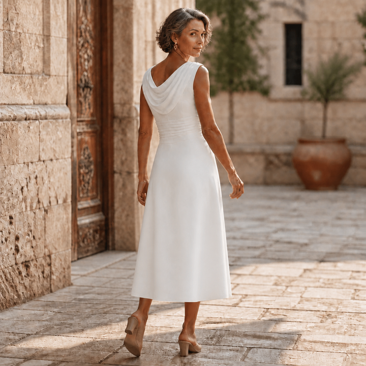 Draperie – Draped-Neck Pleated A-Line Wedding Guest Dress