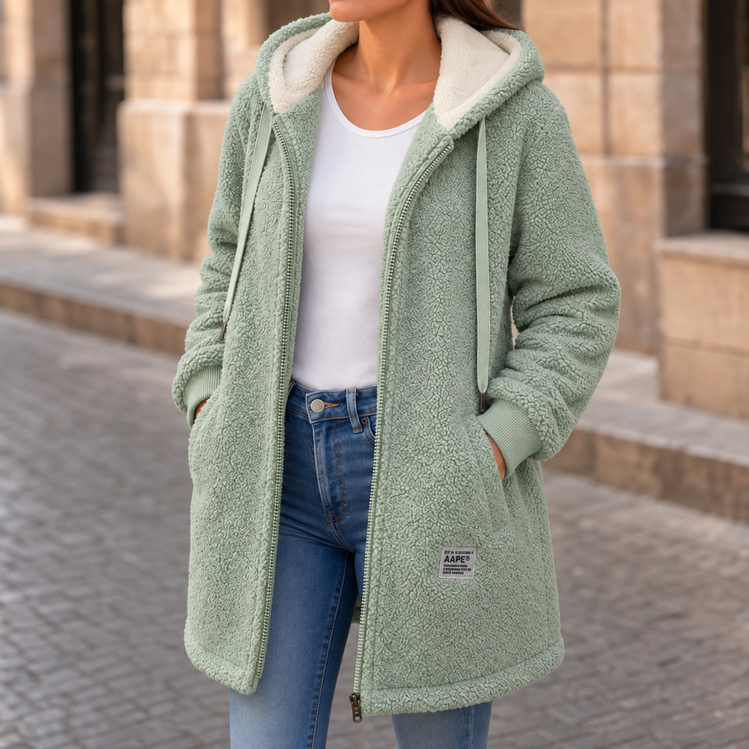 Veloura – Hooded Mid-Length Faux-Shearling Jacket