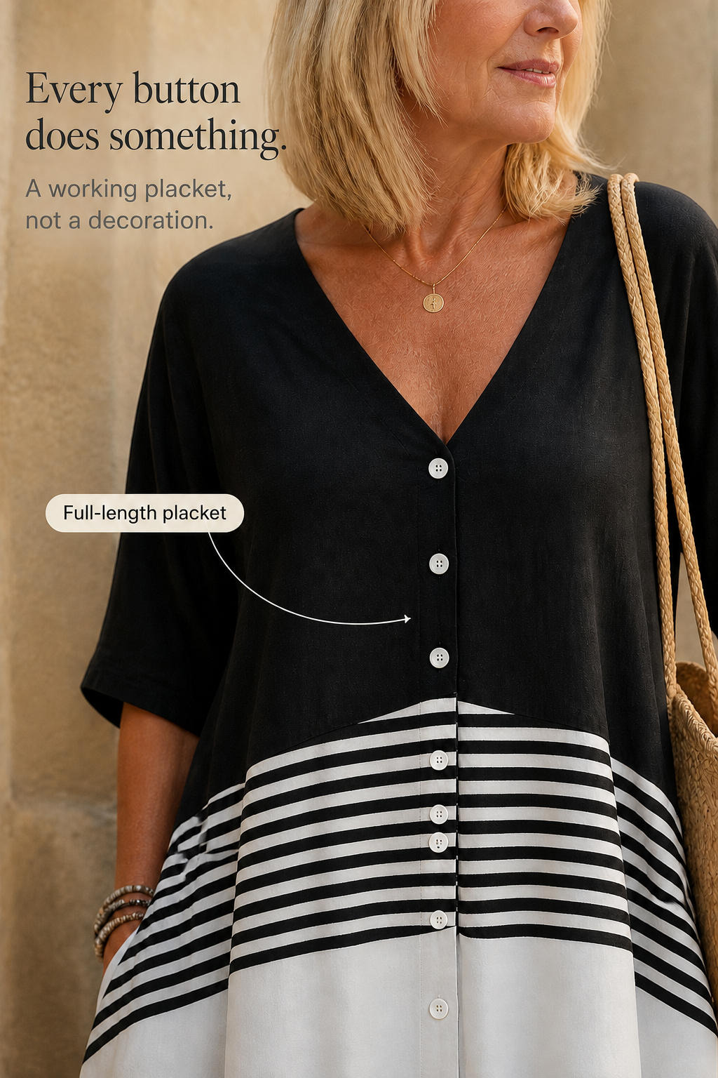 Lineluxe – V-Neck Button-Up Flowy Maxi Dress