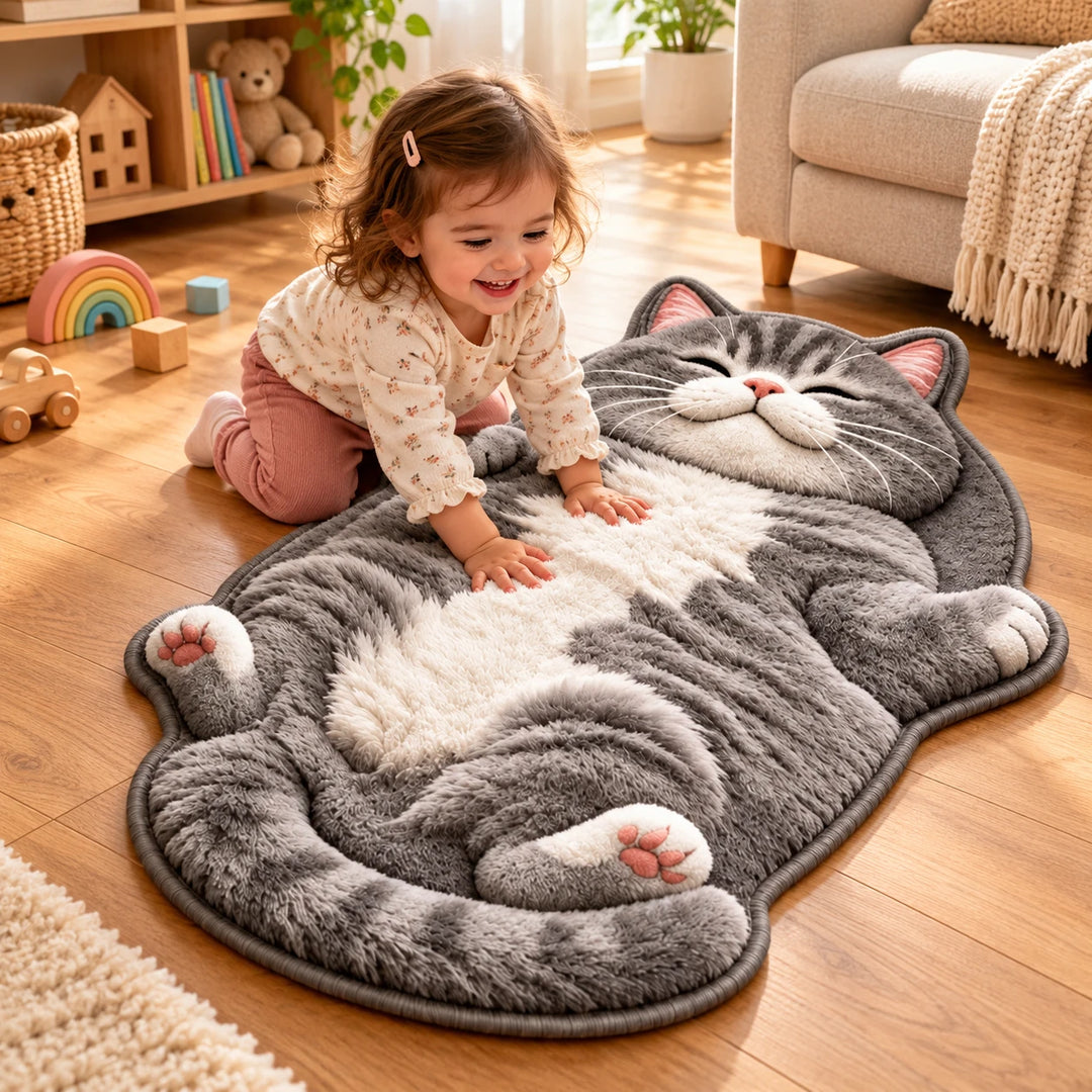 Dozy Paws – Cat-Shaped Printed Area Rug