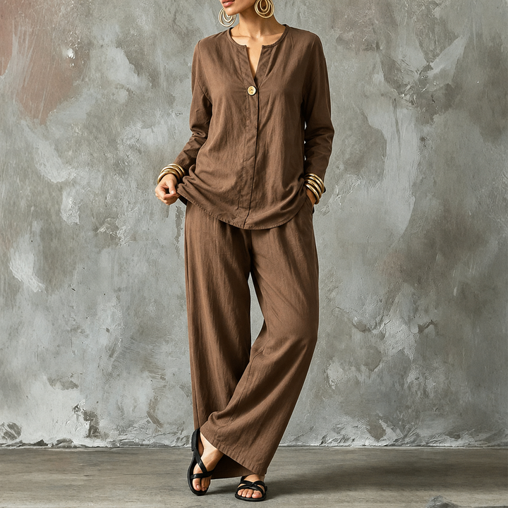 Wearbella – Wide-Leg Pants And Shirt Two-Piece Set