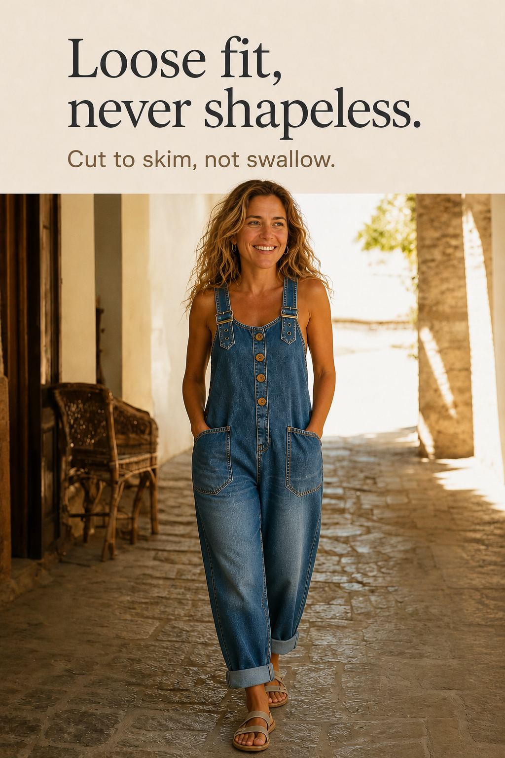 Loosetta – Vintage Wash Adjustable-Strap Wide-Leg Overalls