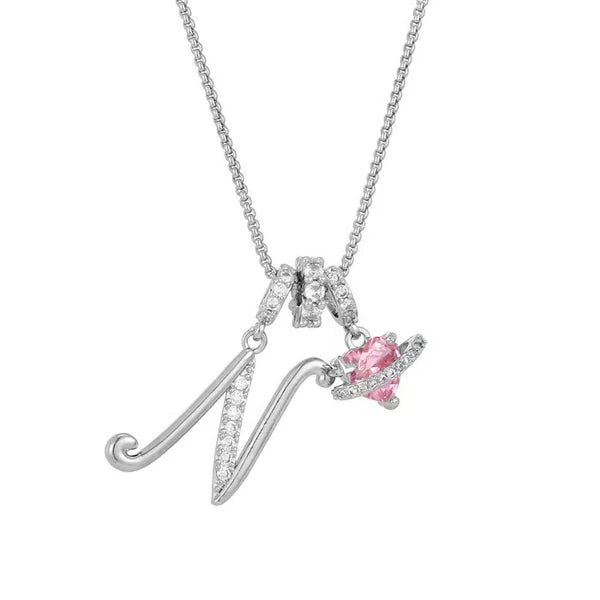 LUMARA – 3-Layer Initial Necklace with Pink Heart Zircon