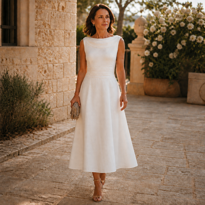 Draperie – Draped-Neck Pleated A-Line Wedding Guest Dress