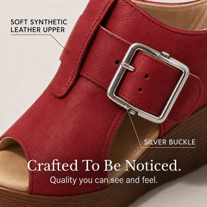 Elsera – Peep-Toe Platform Wedges with Buckle Detail