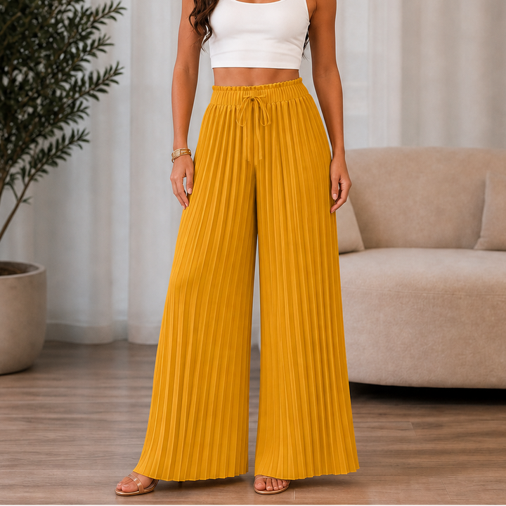 Easewide – Pleated Wide-Leg Drawstring Trousers