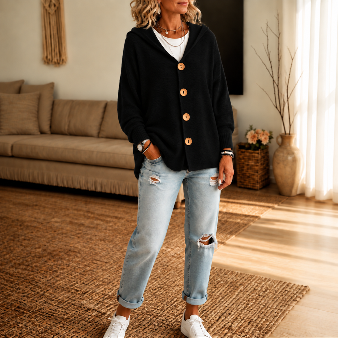 Wearbella – Hooded Waffle-Knit Button-Front Cardigan
